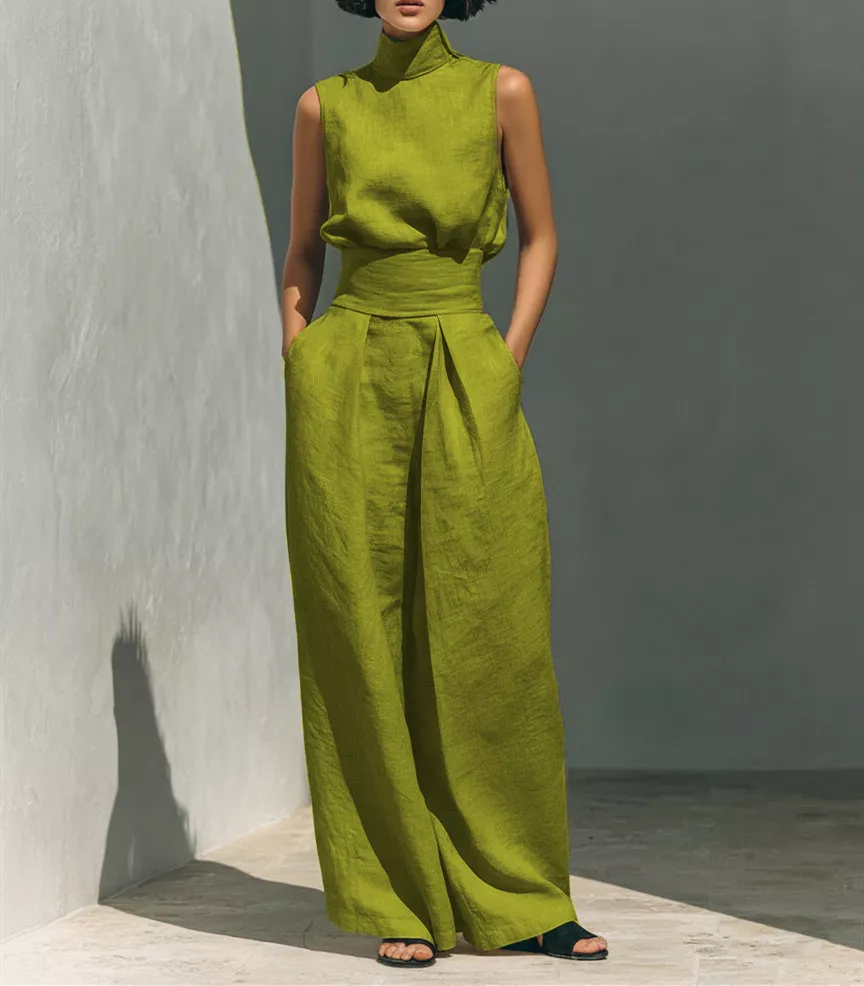 Full Size Turtleneck Sleeveless Top and Wide Leg Pants Set Plus Size, image 25
