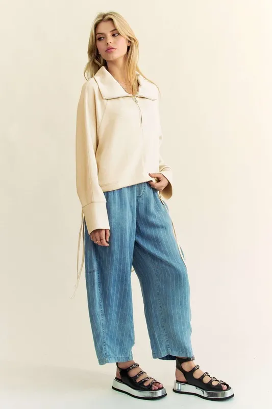 Drawstring Hem Half Zip Raglan Sleeve Sweatshirt, image 5