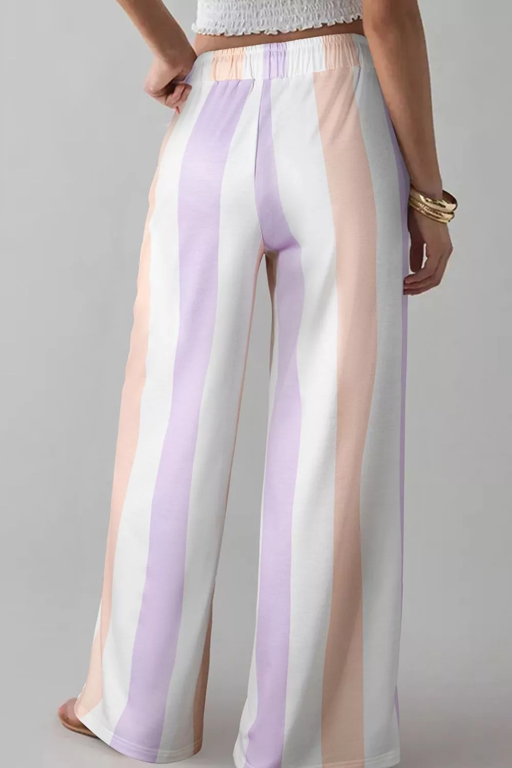Stripe Multicolored Print Drawstring Loose Pants with Side Pockets, image 9