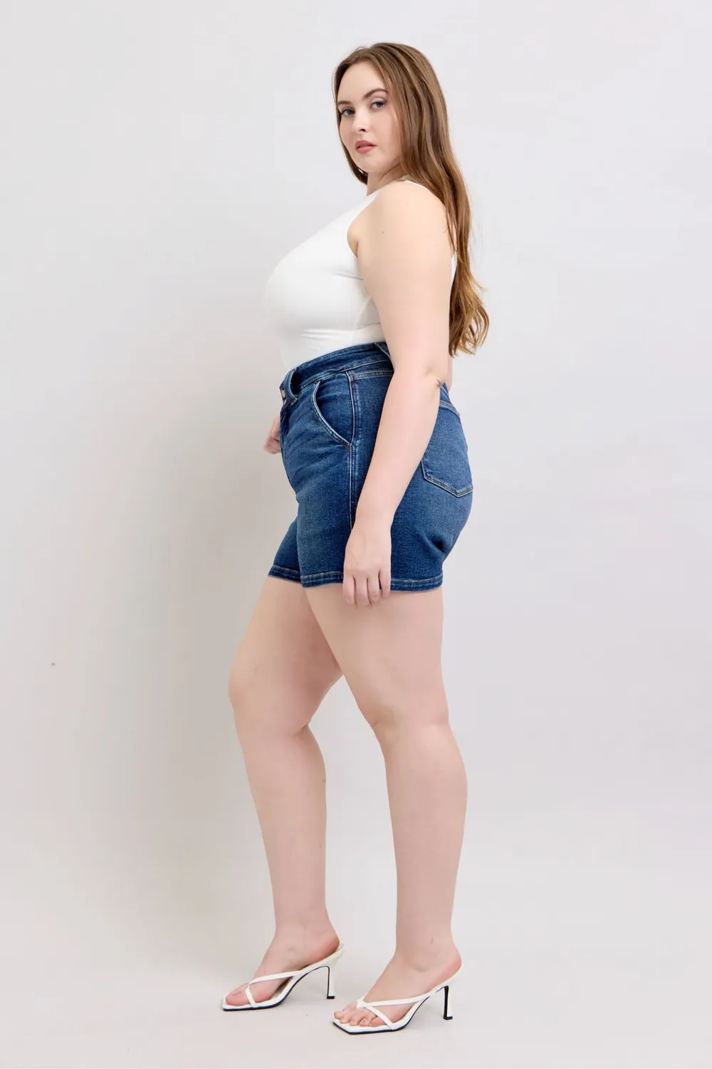 Full Size Double Button Waistband Denim Shorts Plus Size, image 17