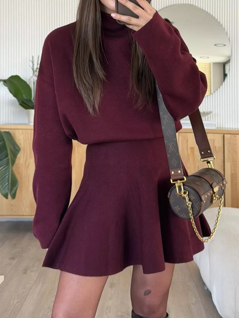 Turtleneck Dropped Shoulder Sweater and Skirt Set, image 10