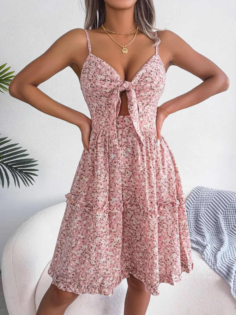 Frill Ditsy Floral Spaghetti Strap Mini Dress, image 18