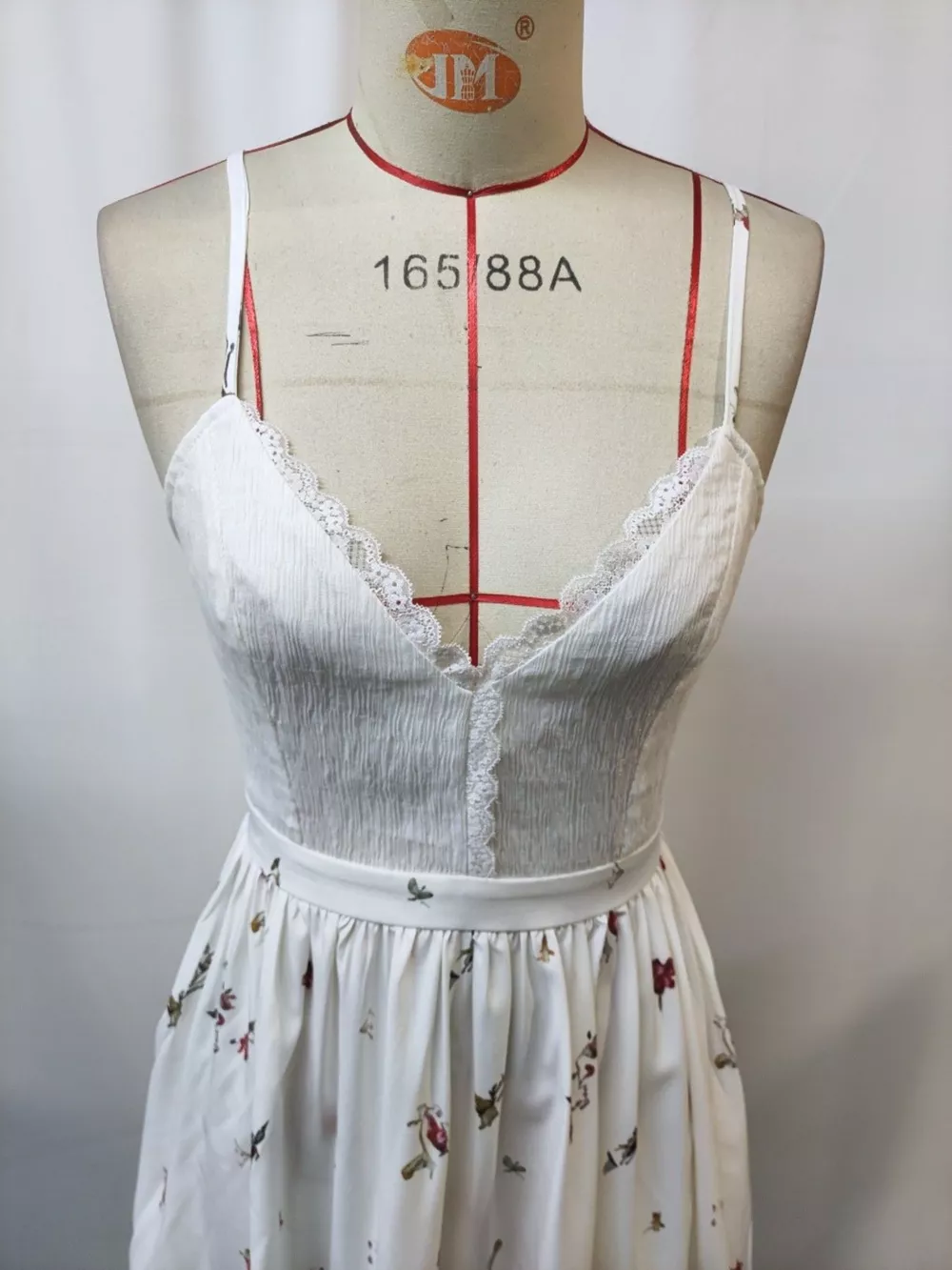 Floral Print Lace Trimmed Asymmetrical Hem Cami Dress, image 7