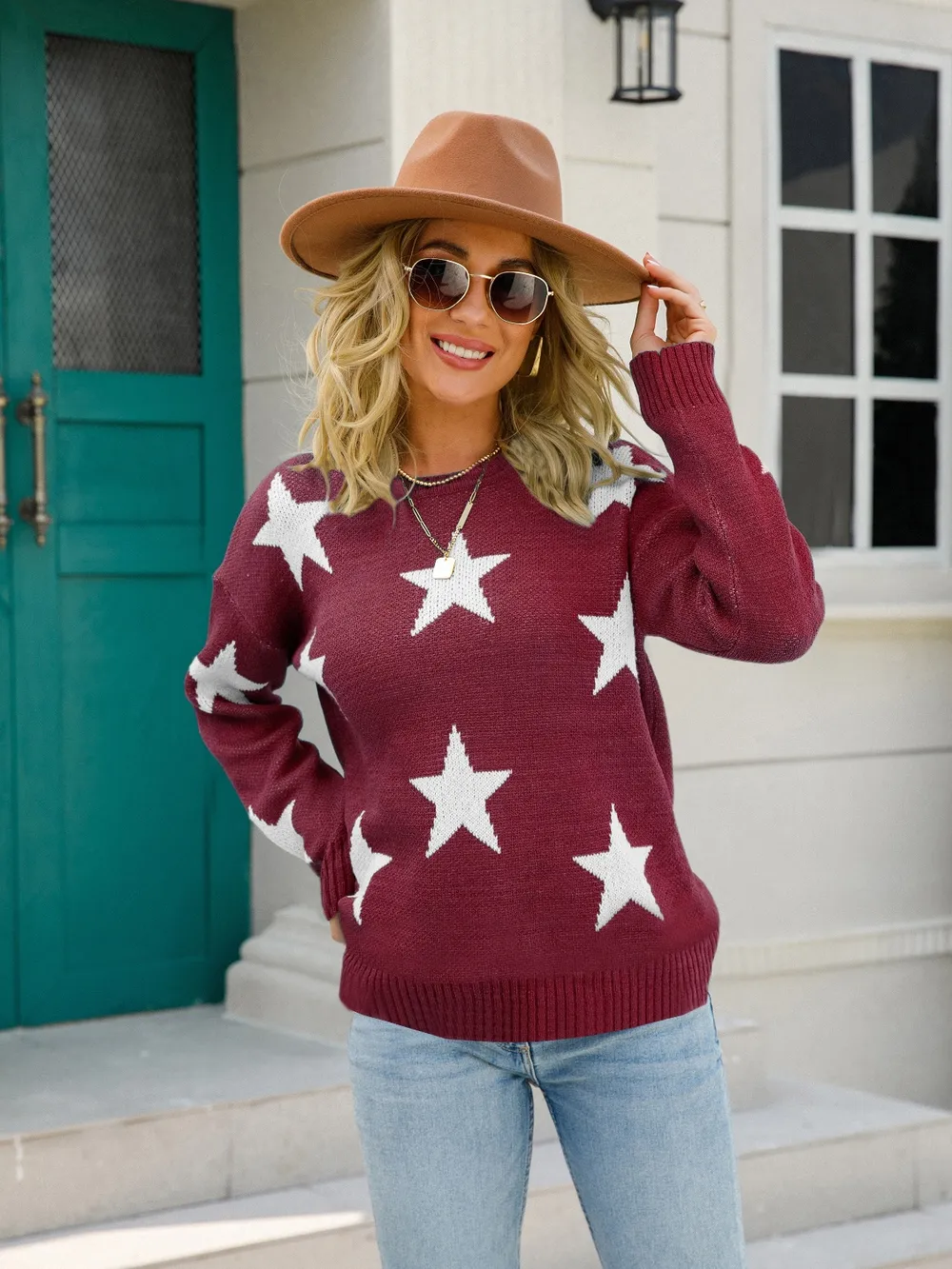 Star Round Neck Dropped Shoulder Sweater, image 20
