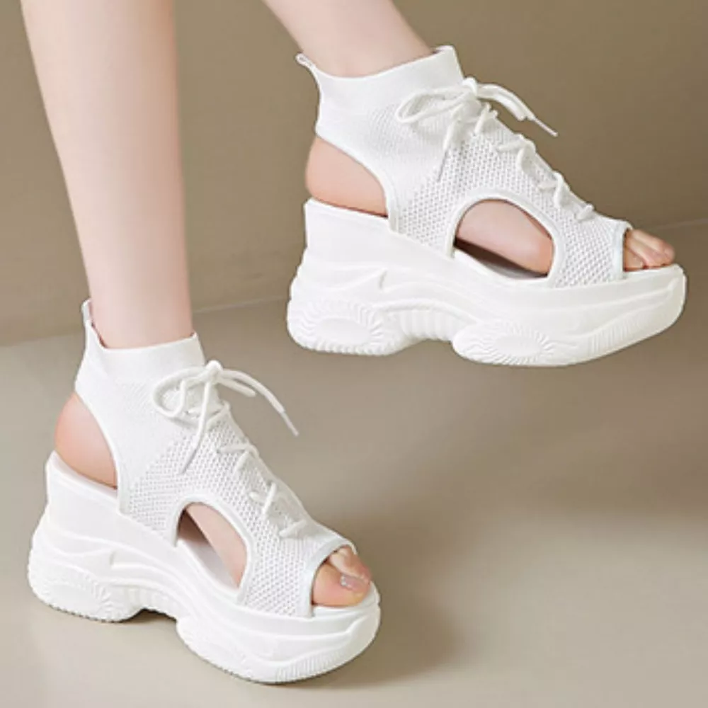 Cutout Mesh Wedge Sandals, image 14