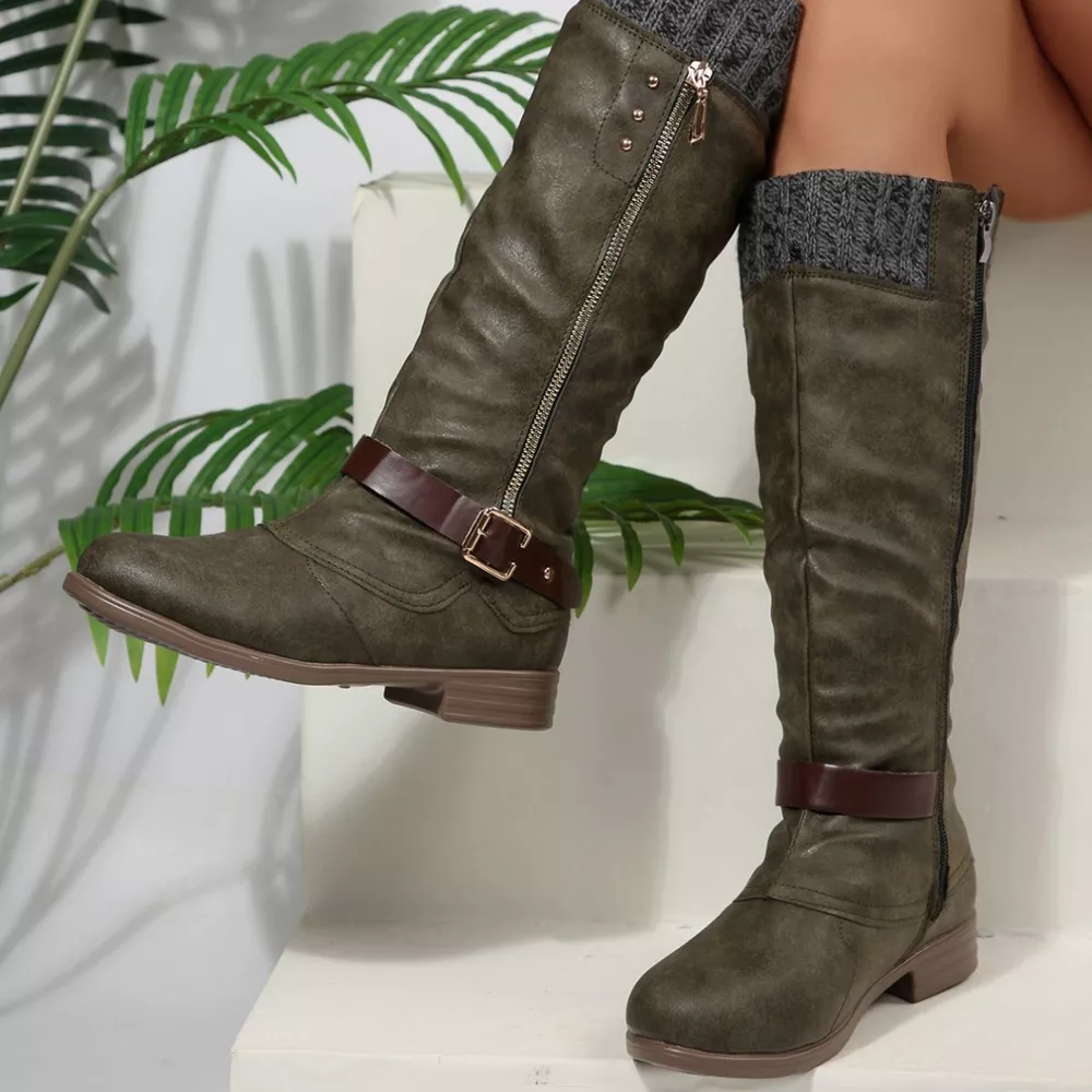 Round Toe Block Heels Boots, image 34