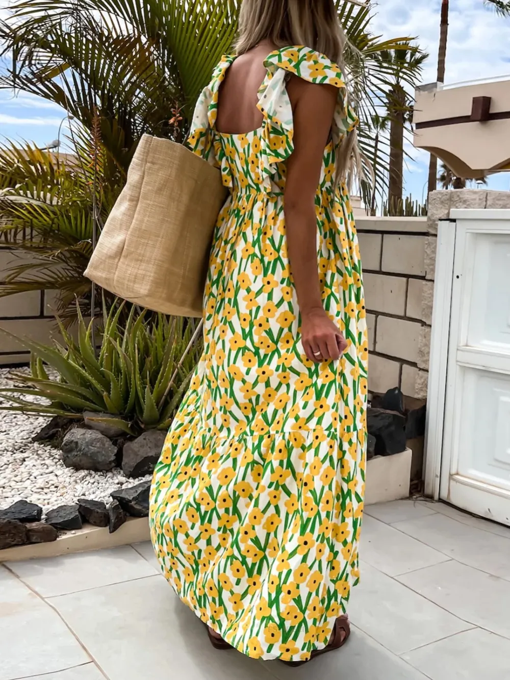 Ruffled Printed Cap Sleeve Midi Dress, image 3