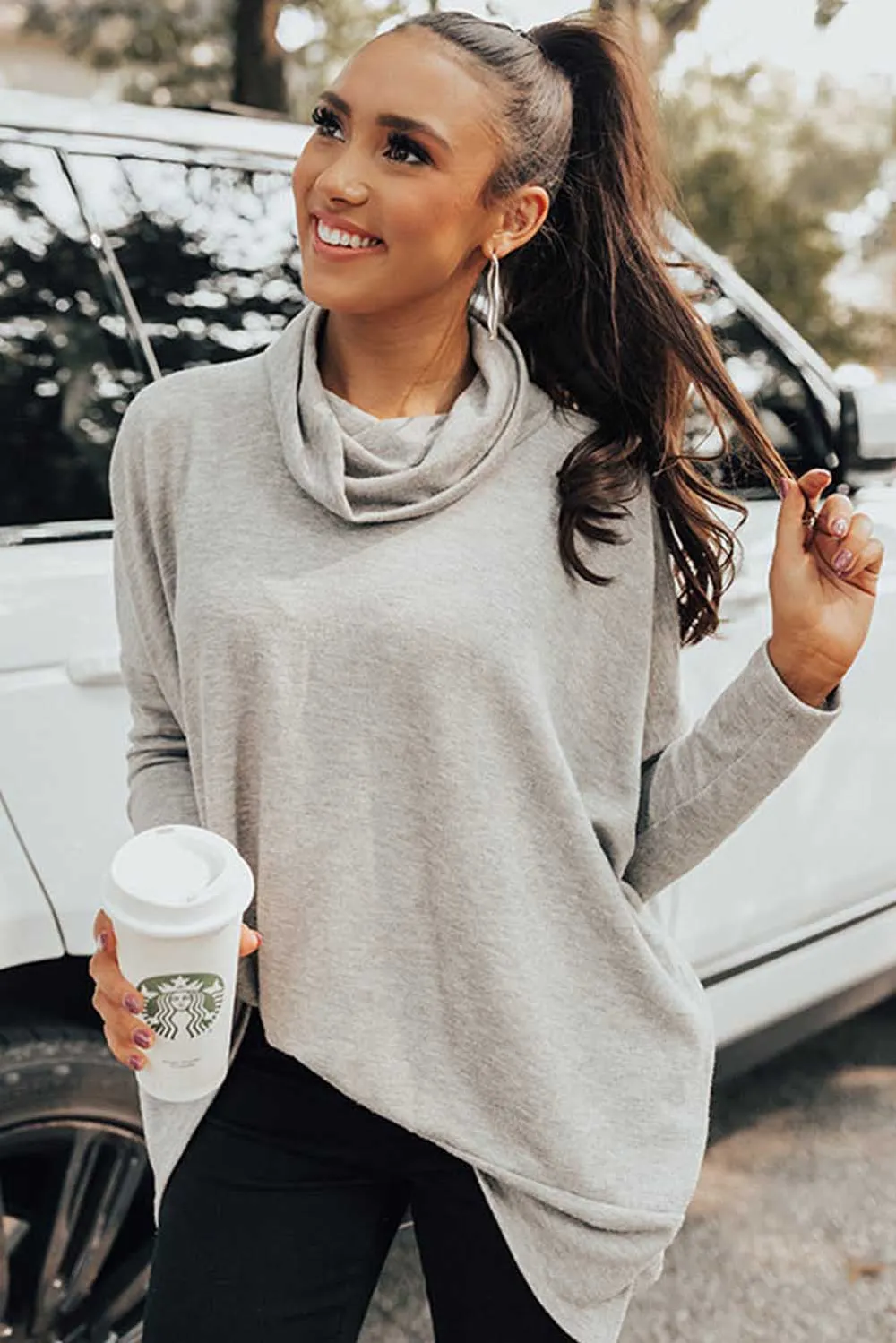 Side Slit High-Low Cowl Neck Long Sleeve Blouse, image 25