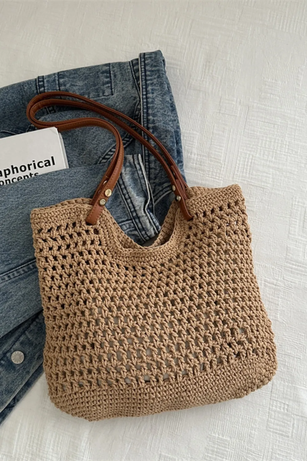 Openwork Woven Tote Bag, image 8