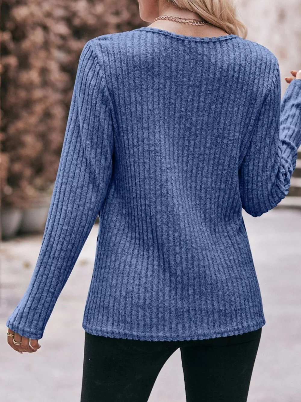 Ribbed Knit Long Sleeve T-Shirt, image 8