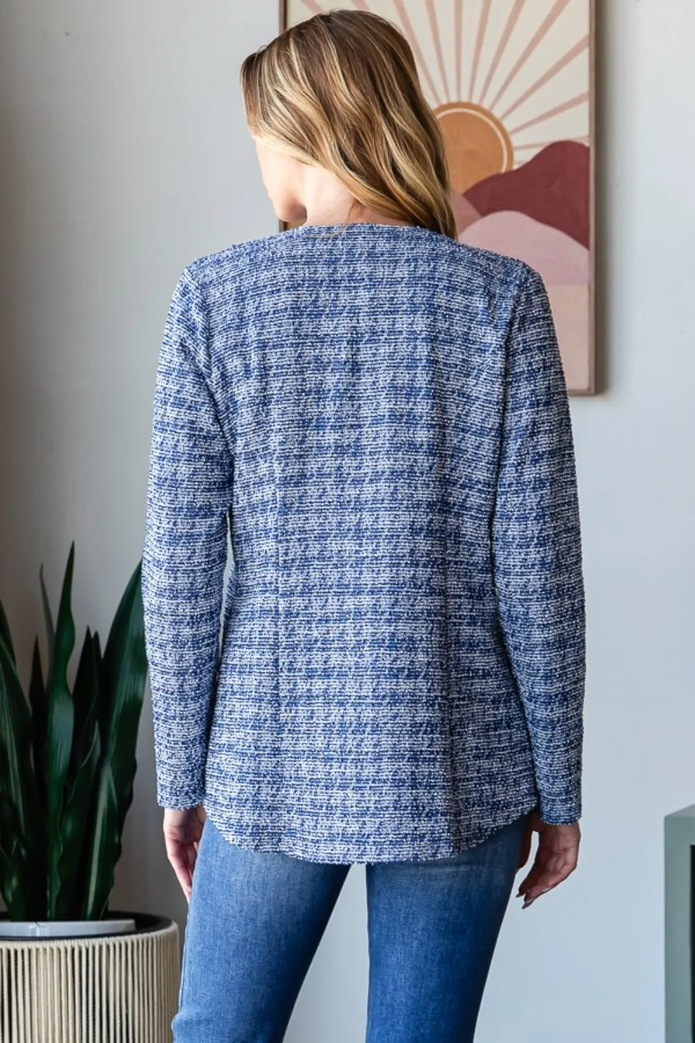Full Size Houndstooth Tweed Open Front Blazer, image 2