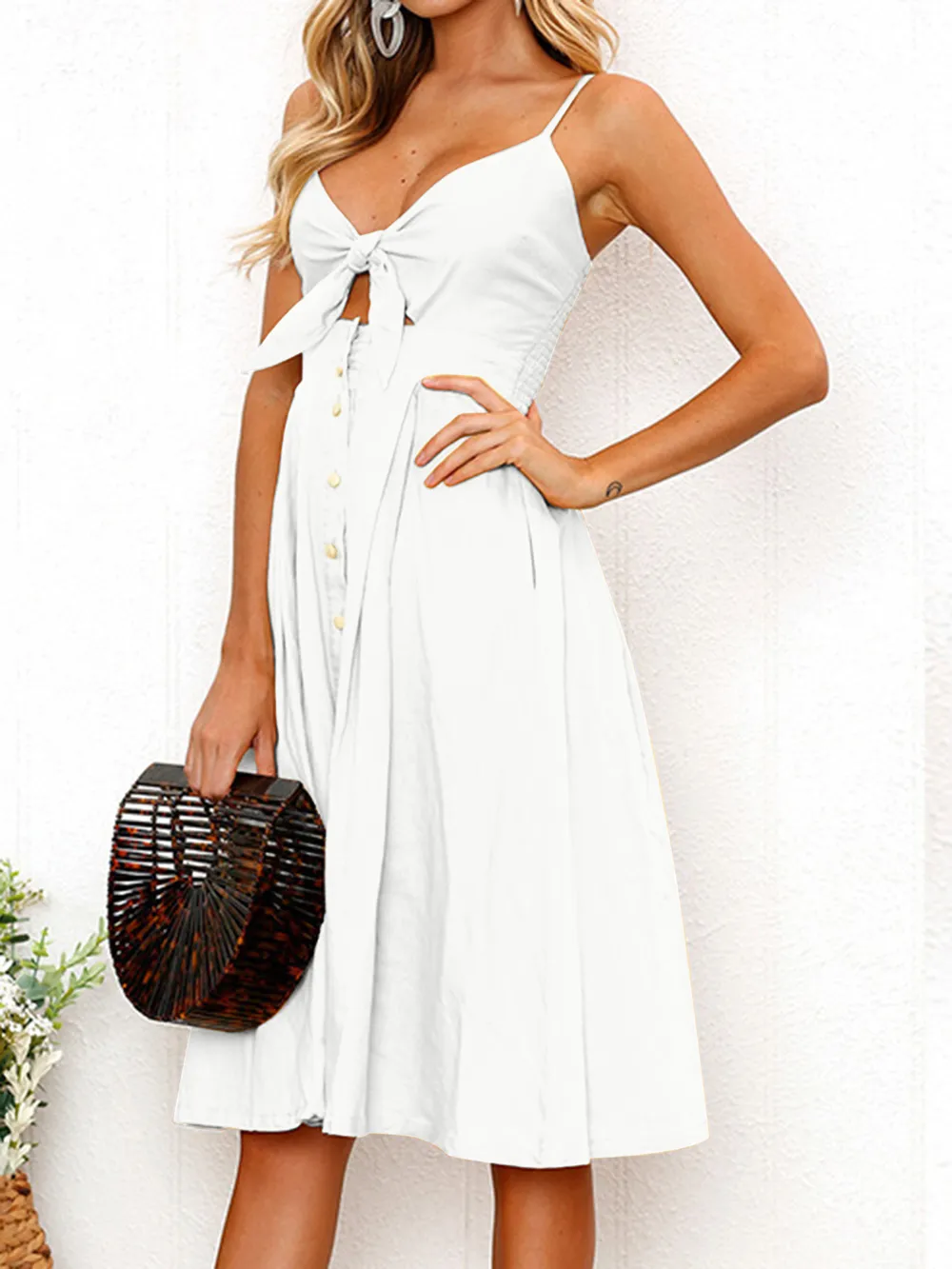Cutout Smocked Sweetheart Neck Cami Dress, image 9