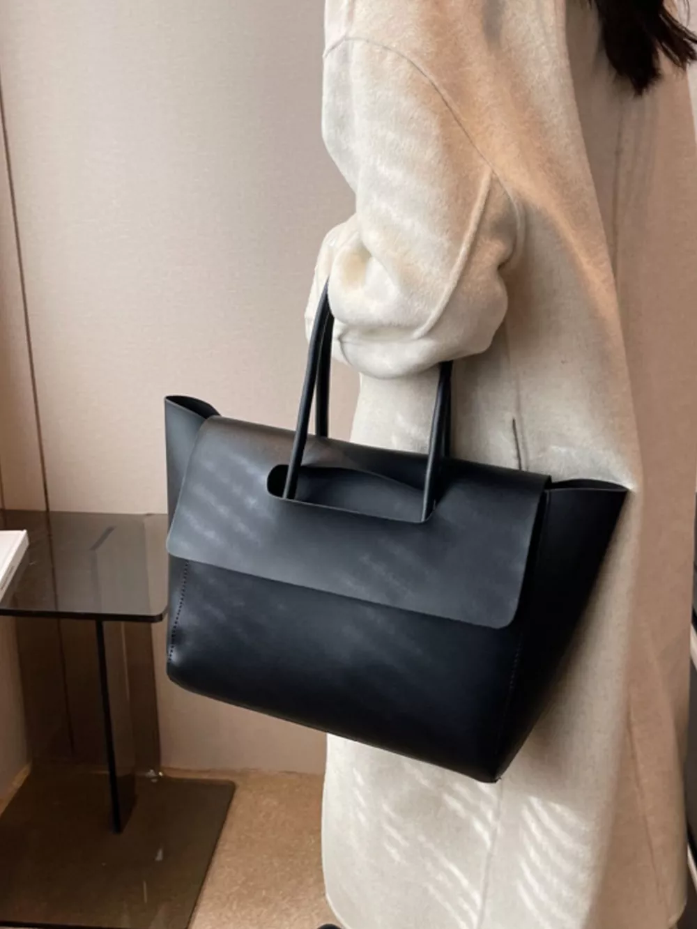 Solid Color Leather Handbag, image 2