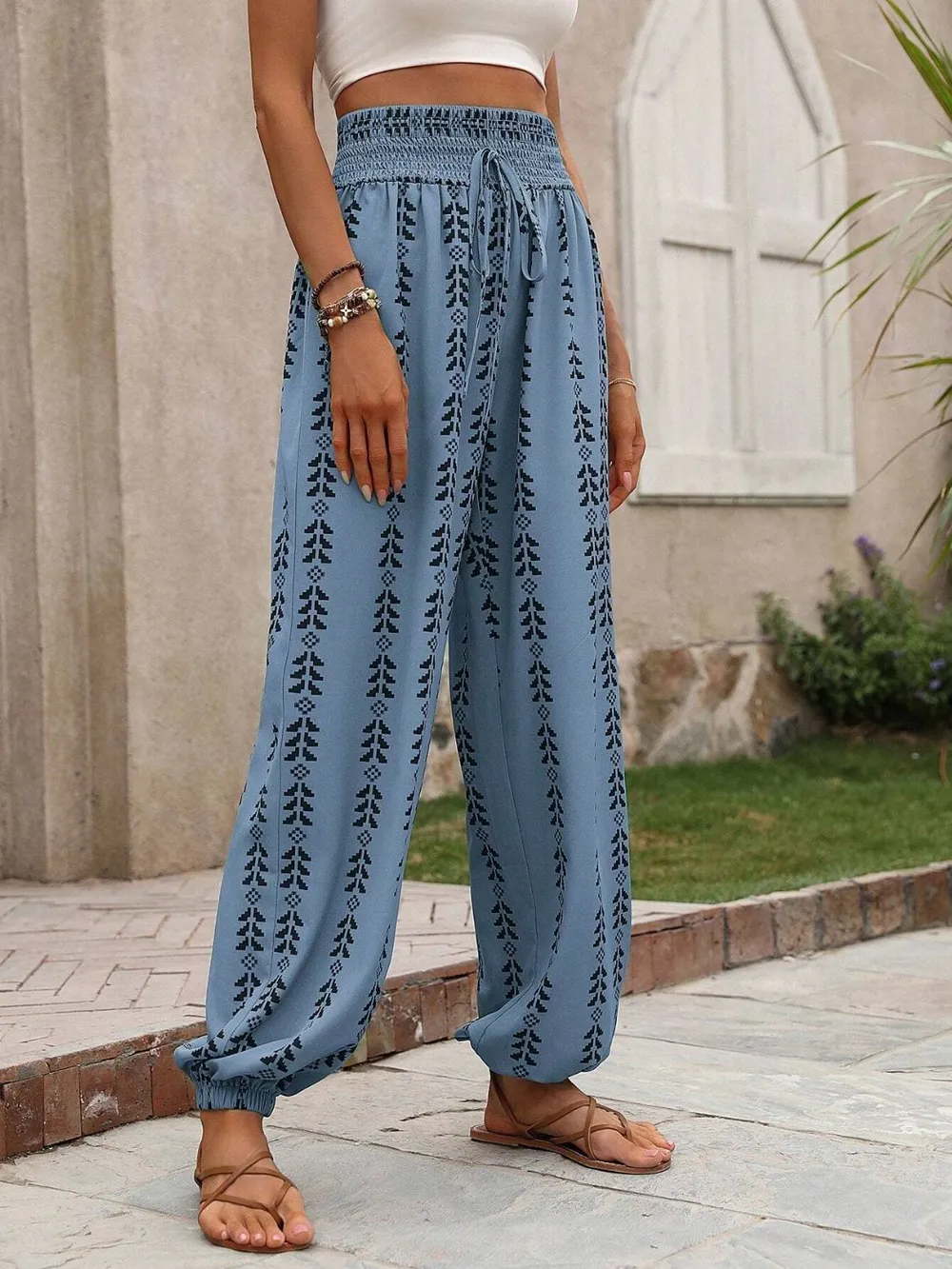 Tied Printed High Waist Pants, image 23