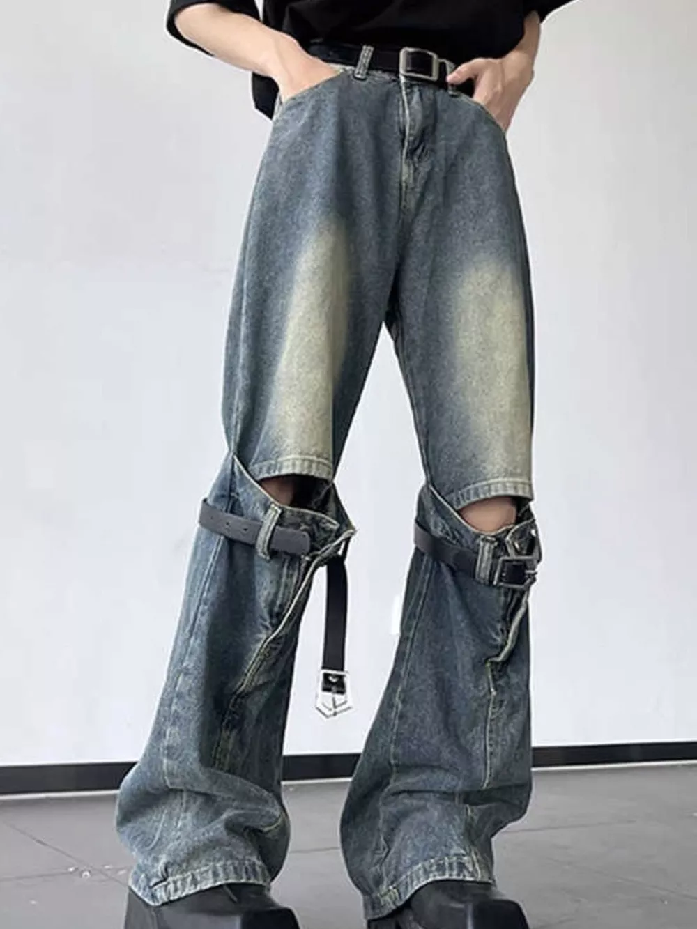 Men's Full Size Ripped Wide Leg Jeans Plus Size