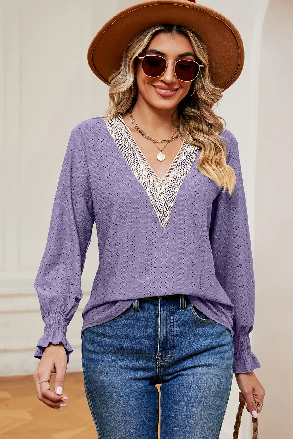 Eyelet V-Neck Flounce Sleeve T-Shirt, image 20