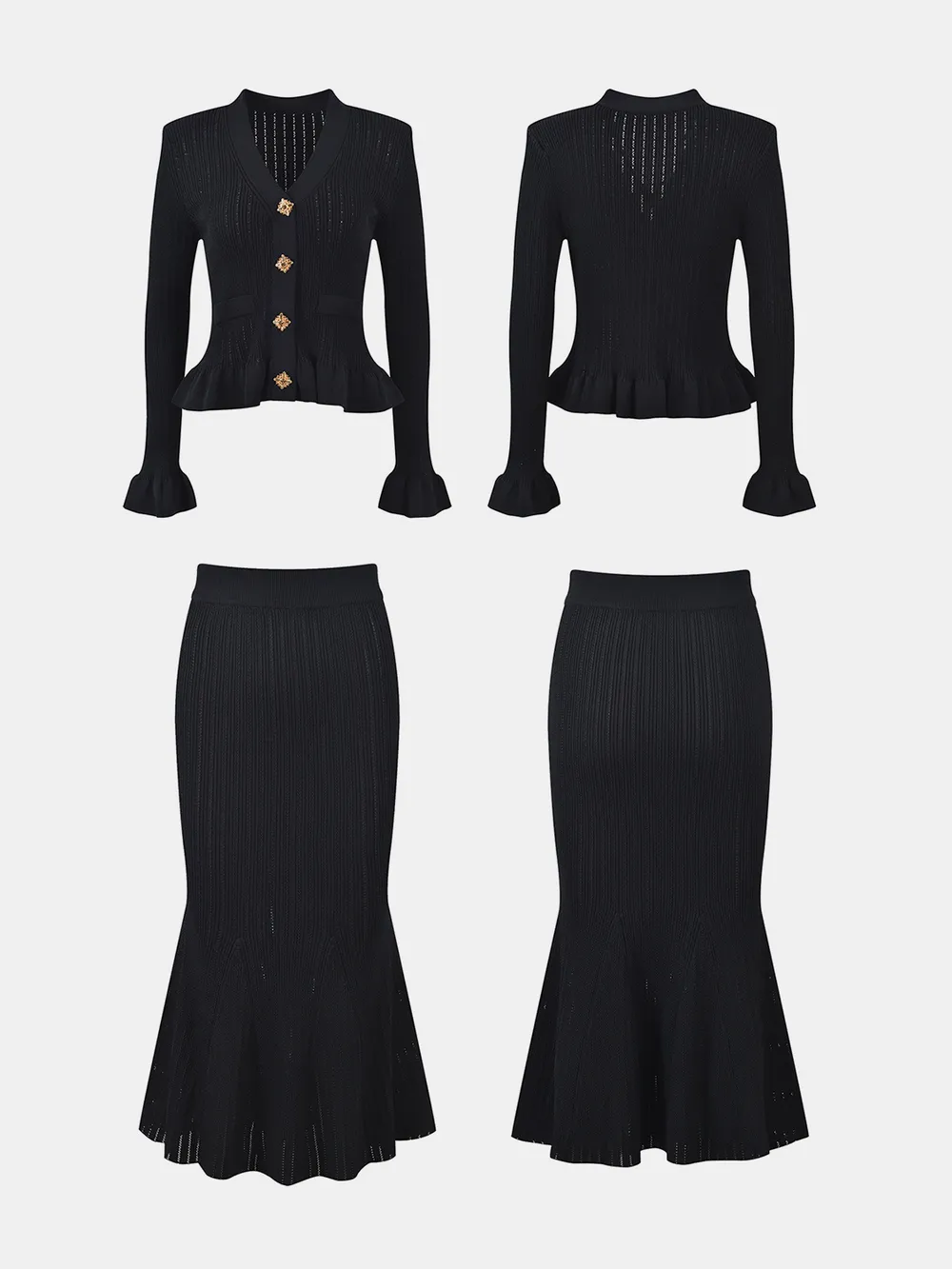 Ruffled V-Neck Top and Midi Skirt Sweater Set, image 19