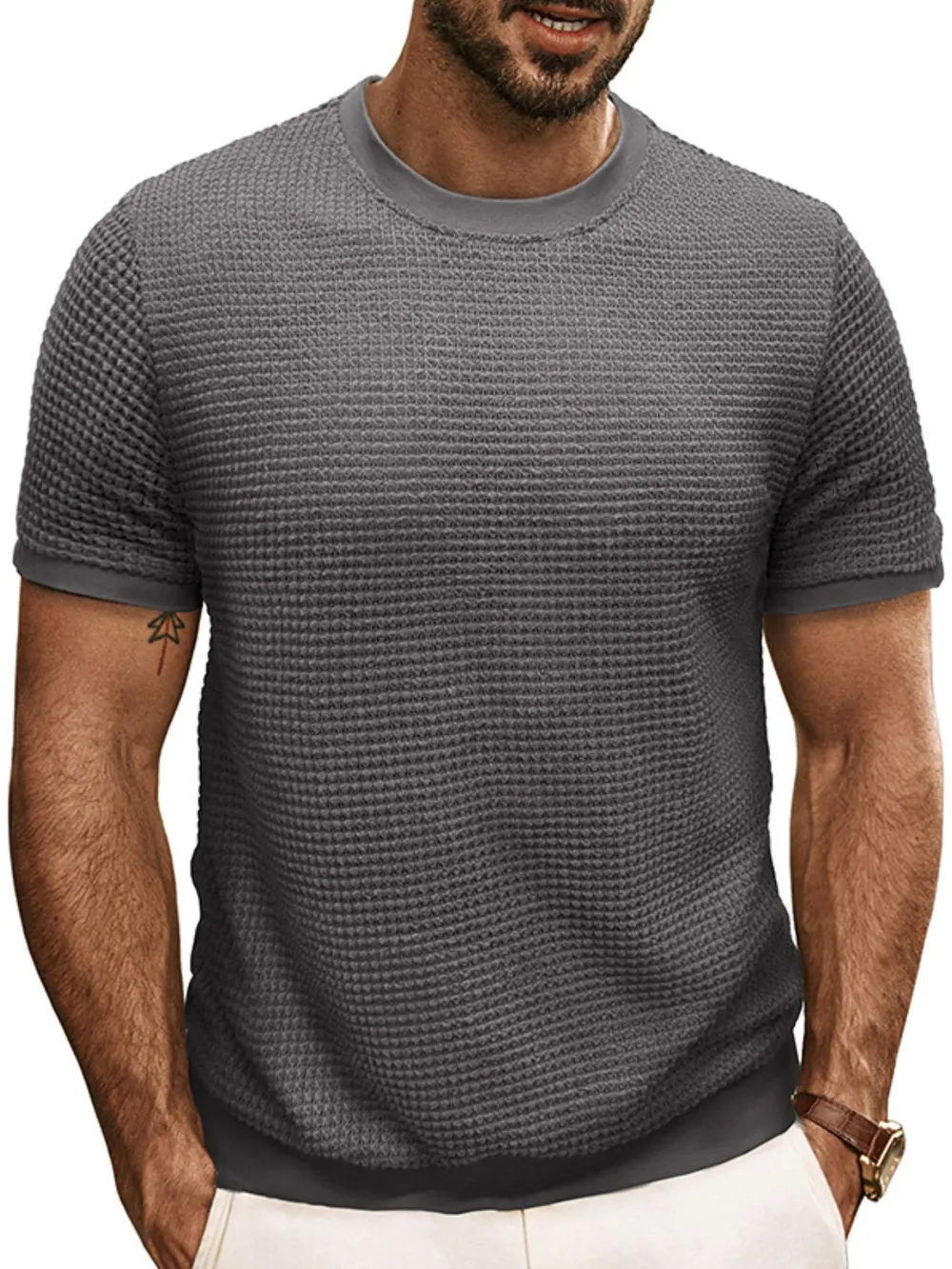 Men's Textured Knit Crew Neck T-Shirt, image 6