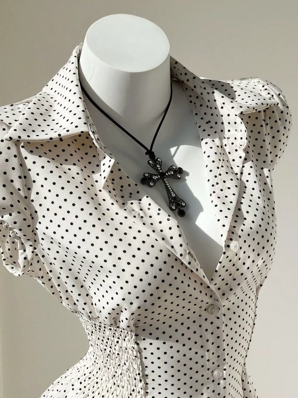 Polka Dot Cap Sleeve Blouse, image 2