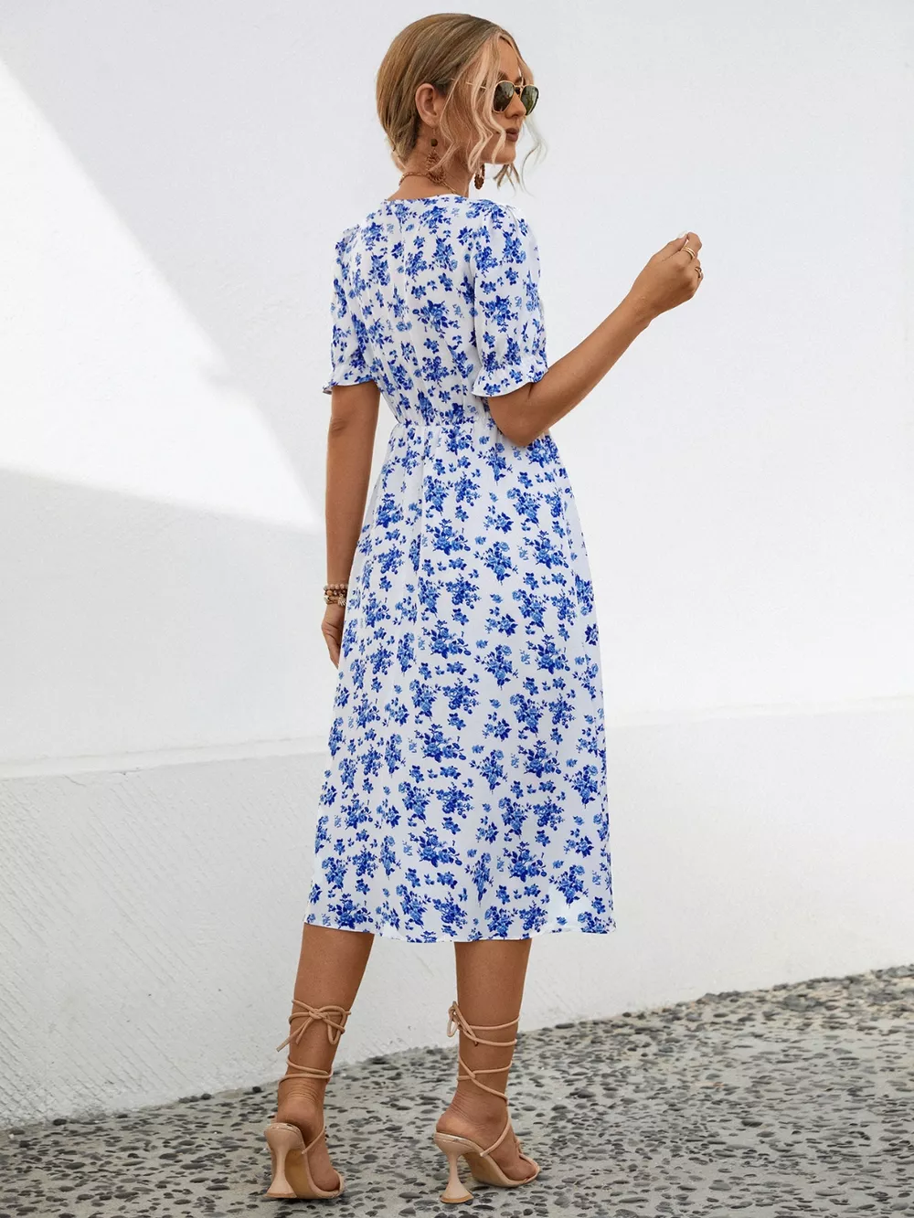 Slit Printed V-Neck Short Sleeve Dress, image 12