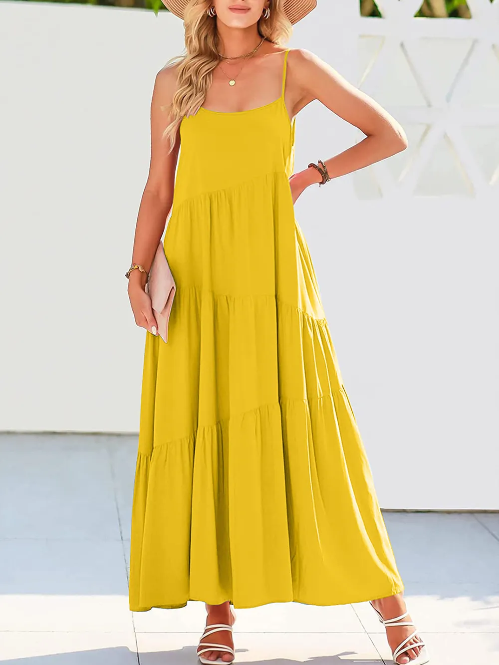 Full Size Ruched Tiered Spaghetti Strap Dress, image 26