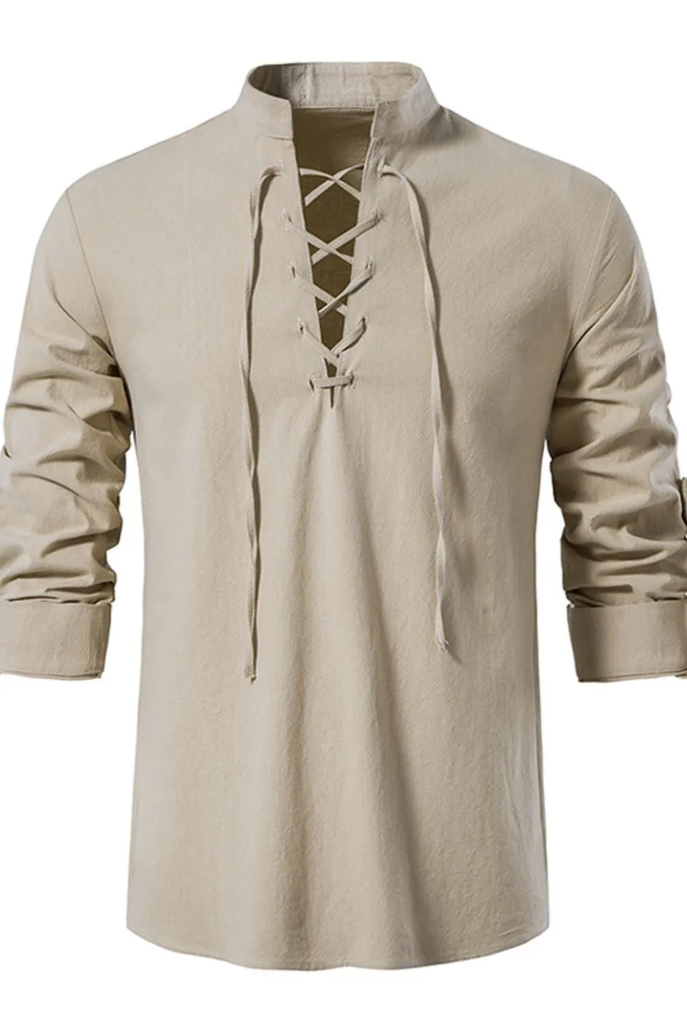 Men's Lace Up Long Sleeve Polo, image 2