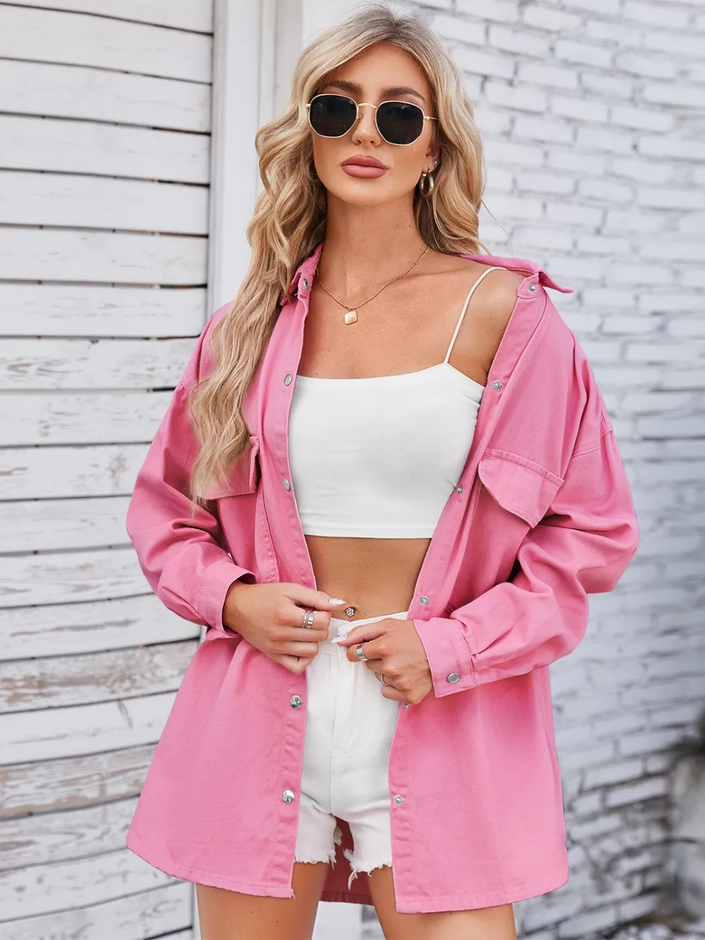 Pocketed Snap Down Dropped Shoulder Denim Shacket, image 10