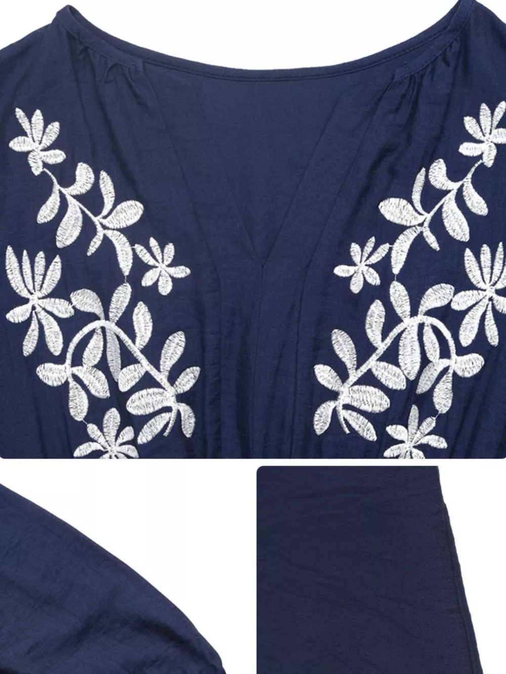 Embroidered Notched Long Sleeve Midi Dress, image 2