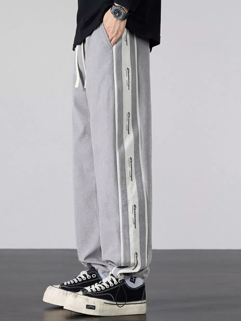 Men's Plus Size Striped Side Loose Fit Casual Pants, image 5