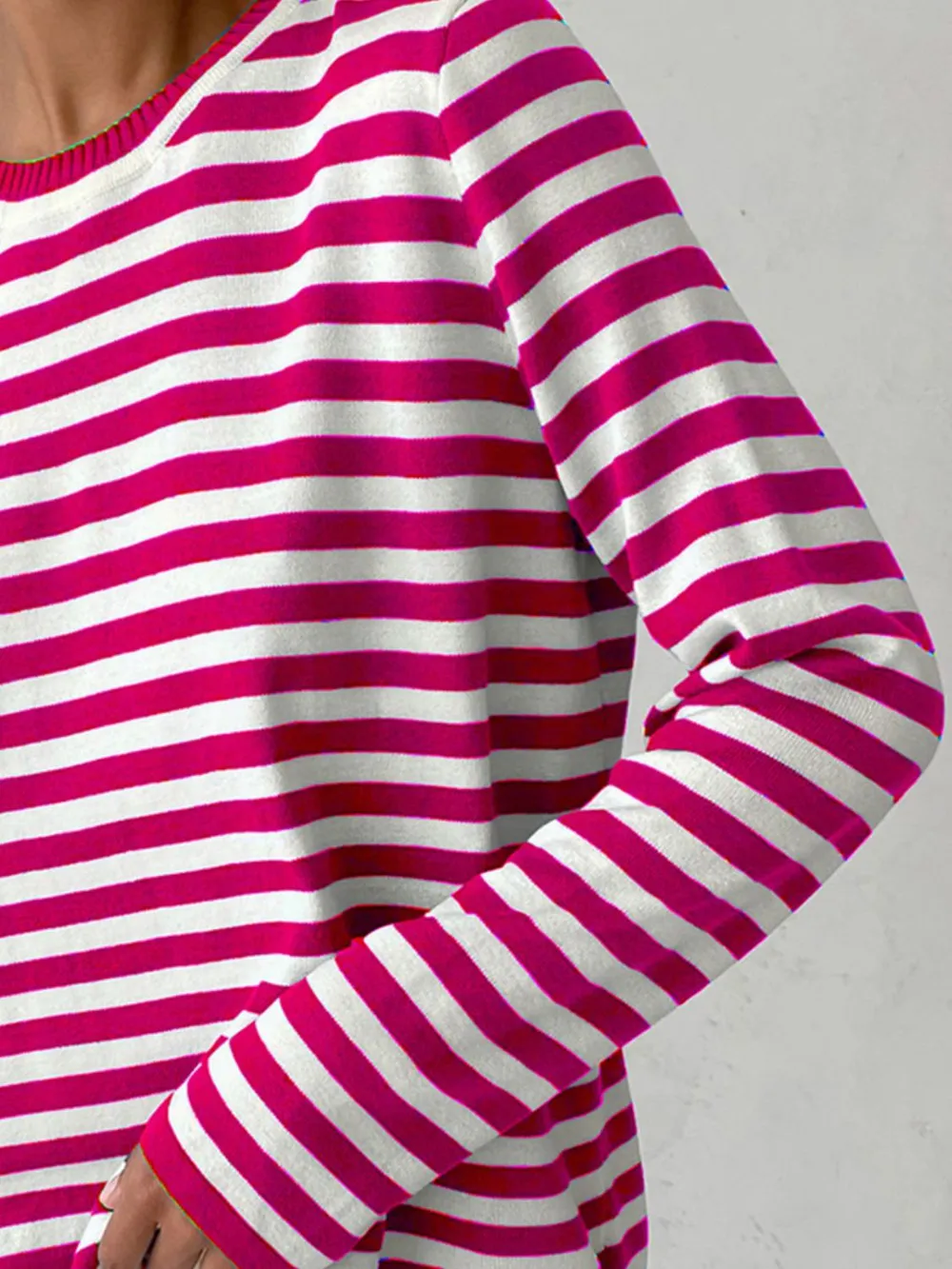 Striped Round Neck Long Sleeve Sweater, image 19