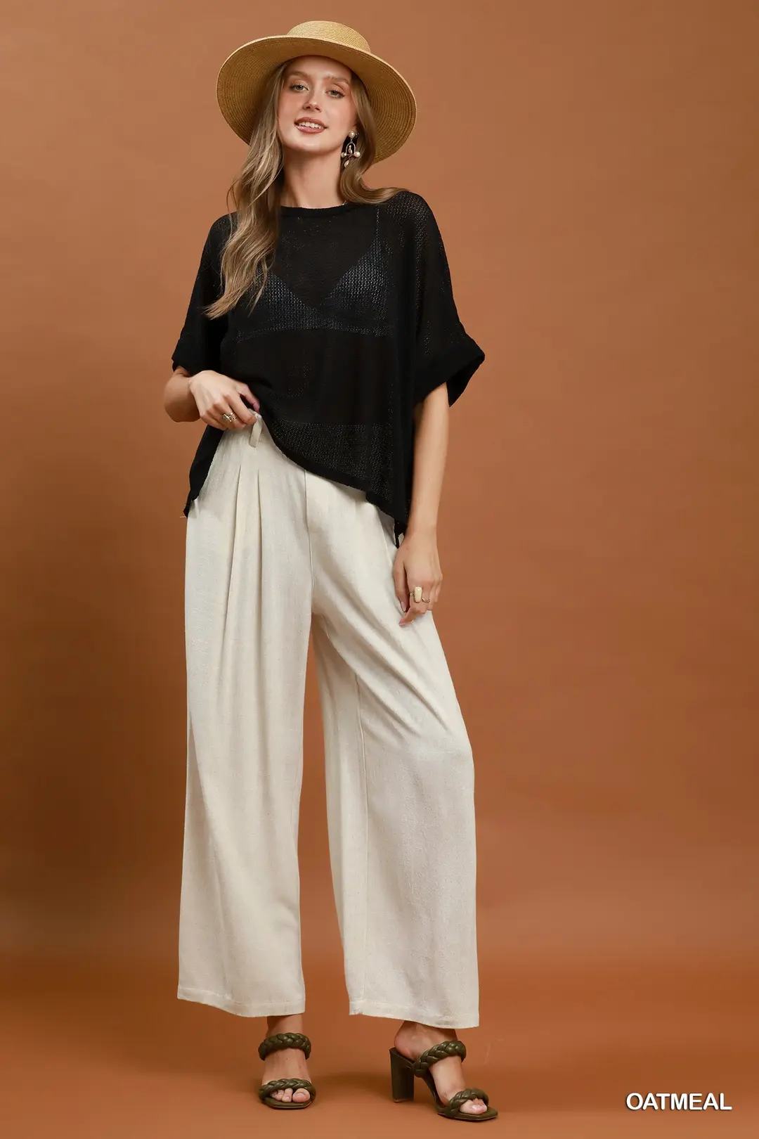 High Waist Linen Blend Wide Leg Trousers, image 4