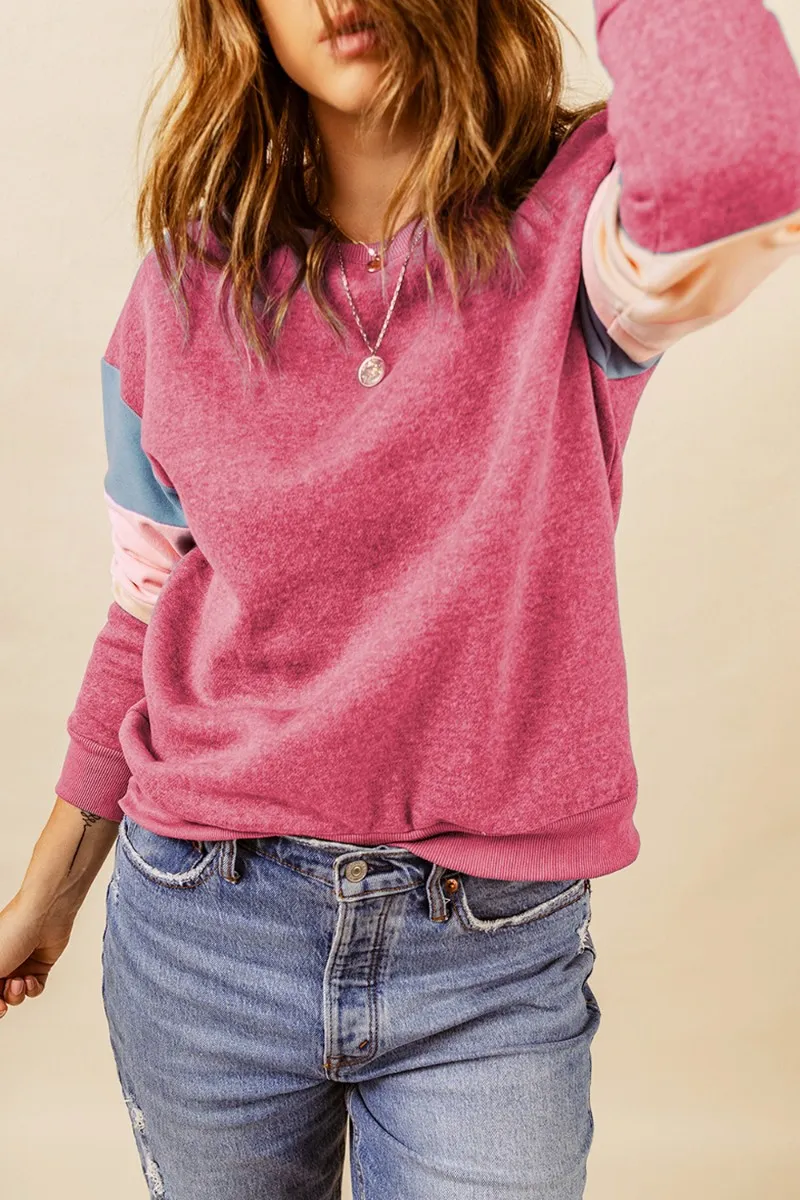 Color Block Round Neck Long Sleeve Sweatshirt, image 24