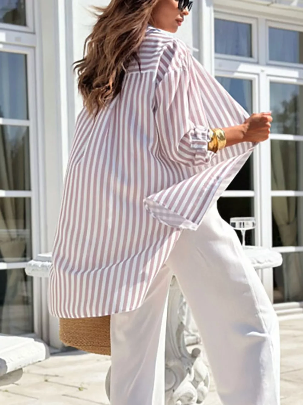 Printed Long Sleeve Tie Waist Oversized Shirt, image 17