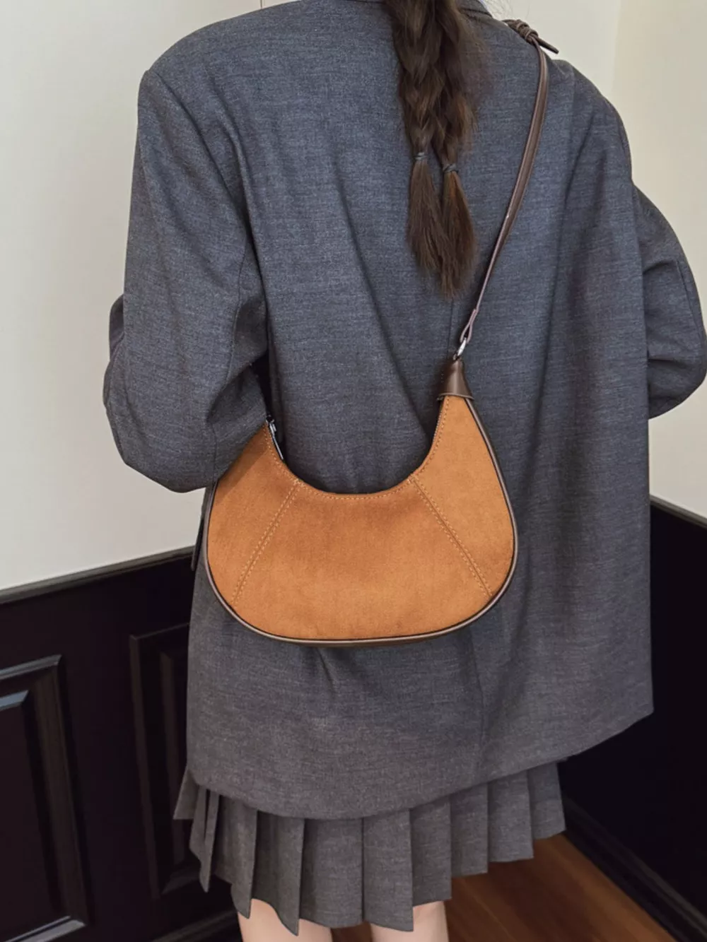 Suede Crescent Shoulder Bag, image 4