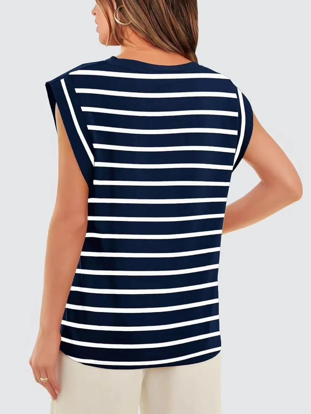 Striped Round Neck Cap Sleeve T-Shirt, image 21