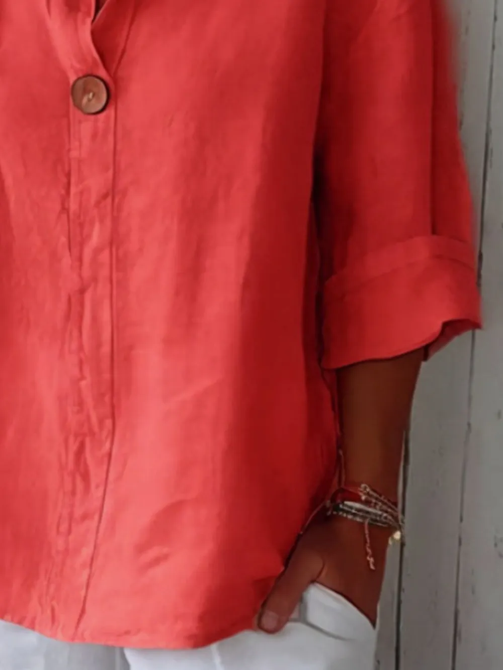 Full Size Linen Blend Notched Blouse Plus Size, image 18
