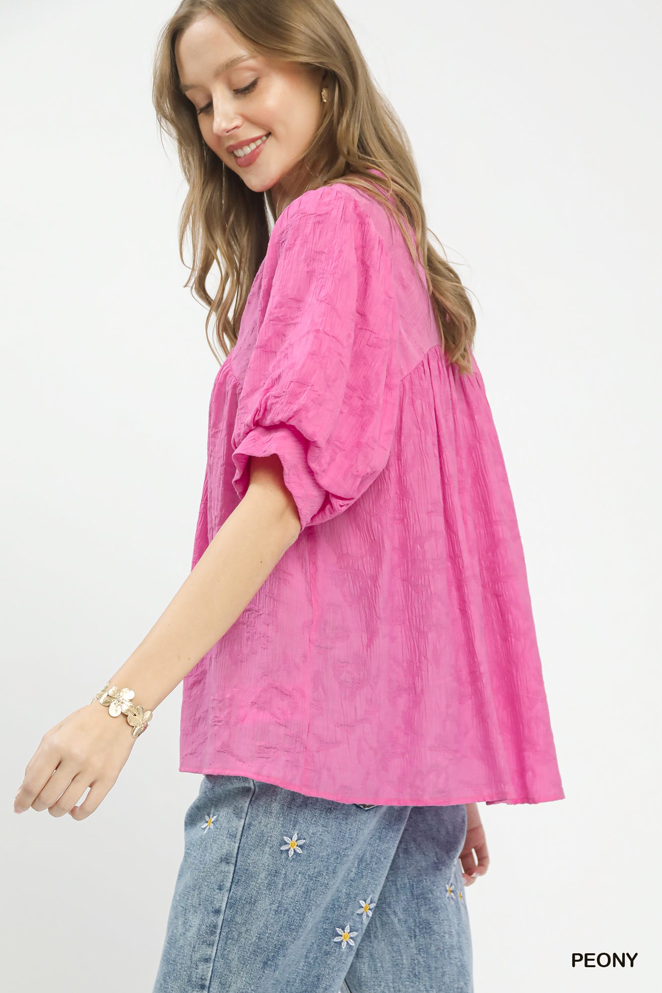 Textured Lace Trim V-Neck Boho Blouse, image 5