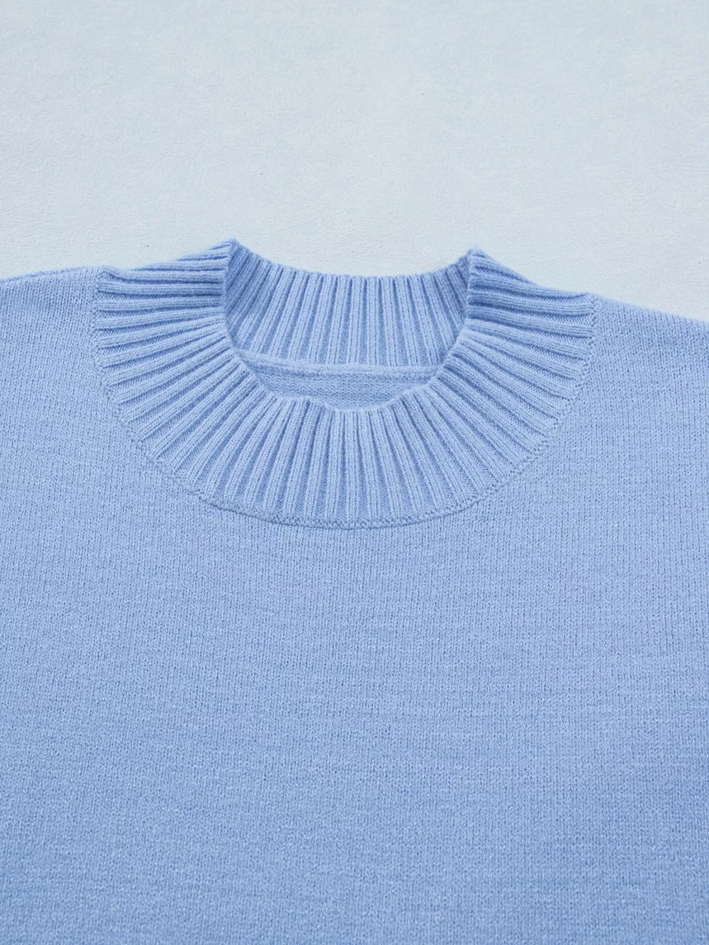 Solid Color Ribbed Trim Round Neck Ruffle Short Sleeve Sweater, image 8
