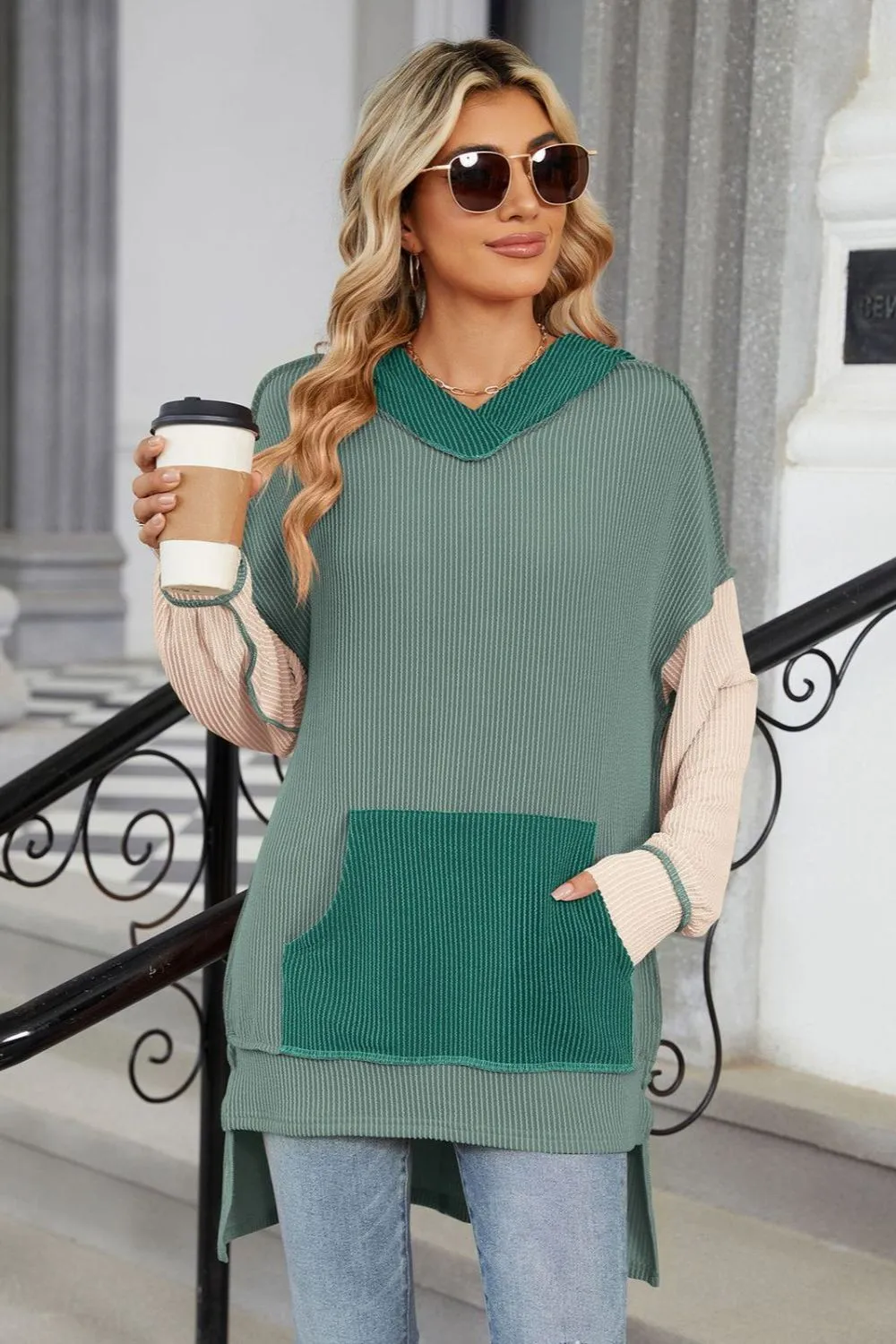 Contrast Hooded Long Sleeve Top, image 6