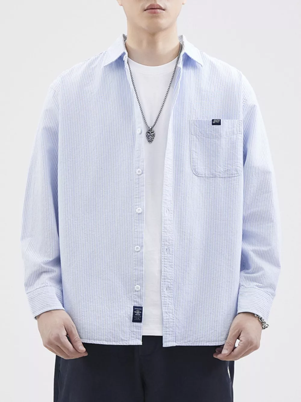Men's Plus Size Striped Button Up Long Sleeve Shirt, image 6