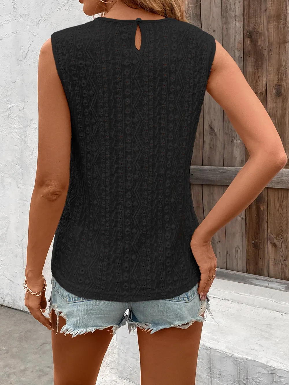 Lace Detail Eyelet Round Neck Tank, image 12