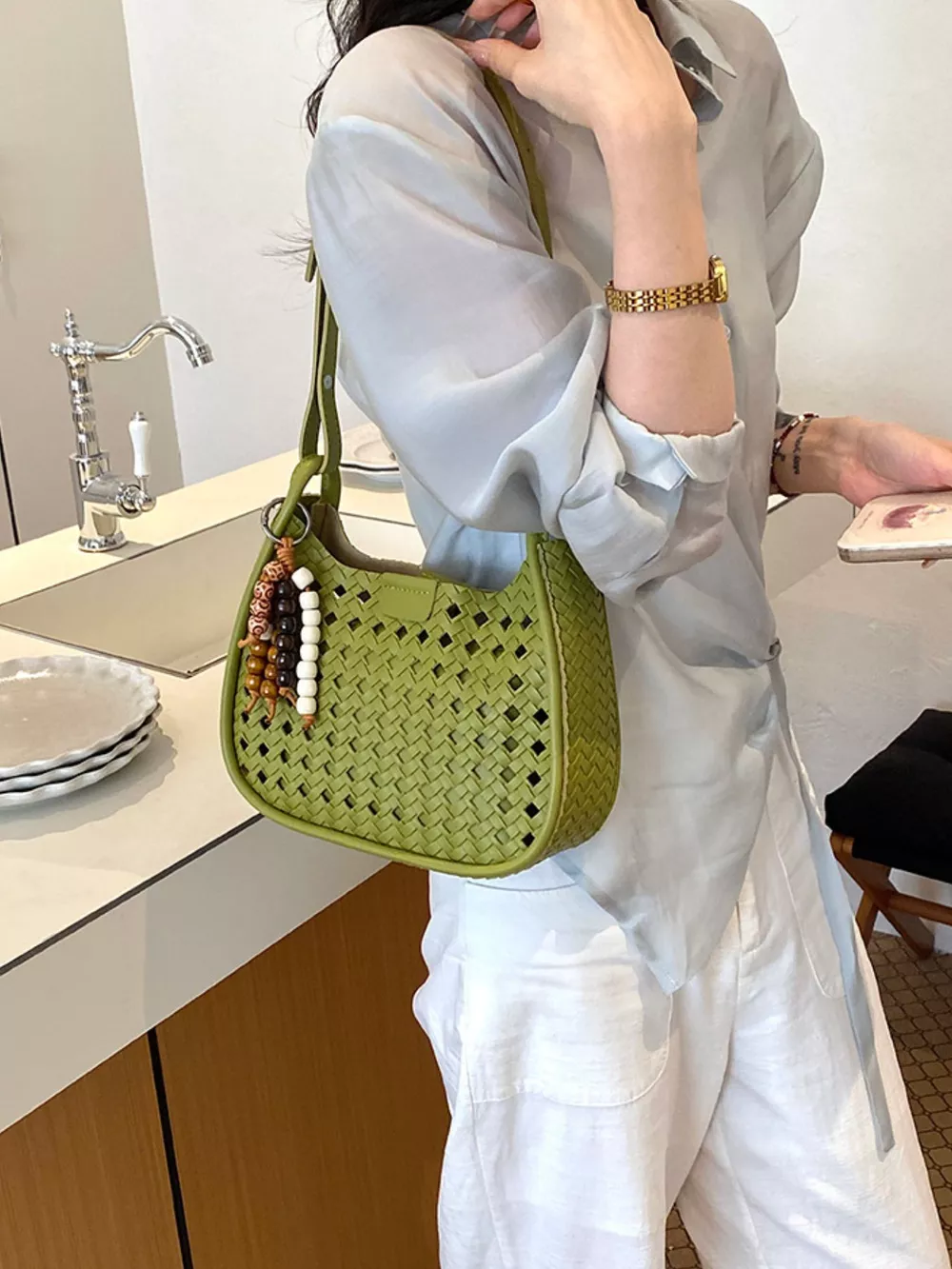 Woven Hollow-Out Shoulder Bag, image 3