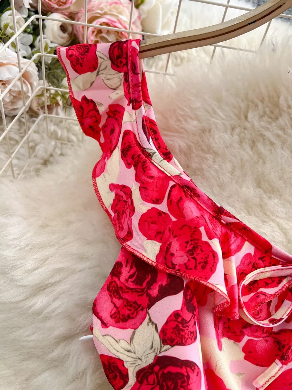 Floral Print Ruffle Trim Mini Dress, image 3