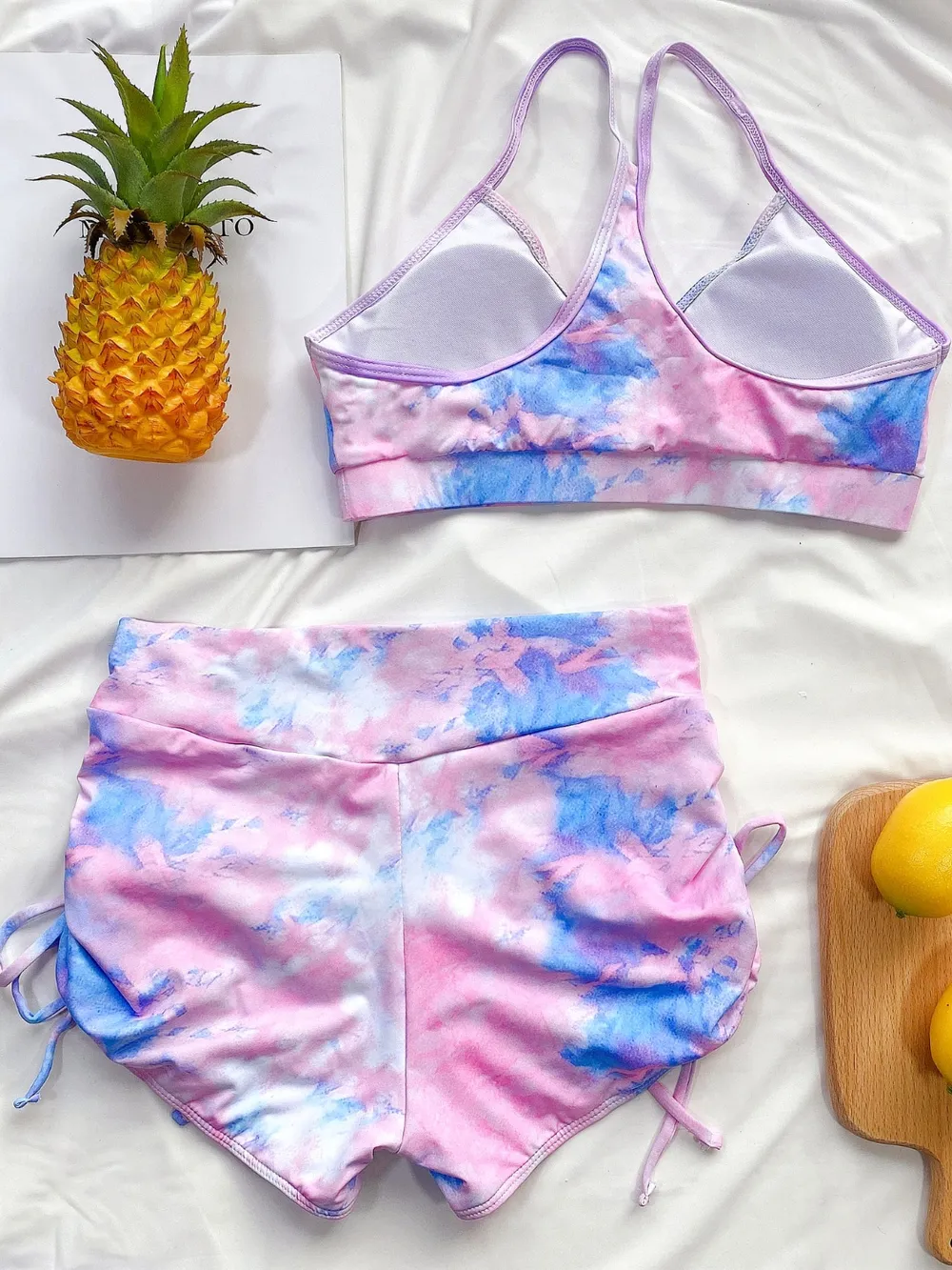 Tie-Dye Spaghetti Strap Top and Drawstring Shorts Swim Set, image 3