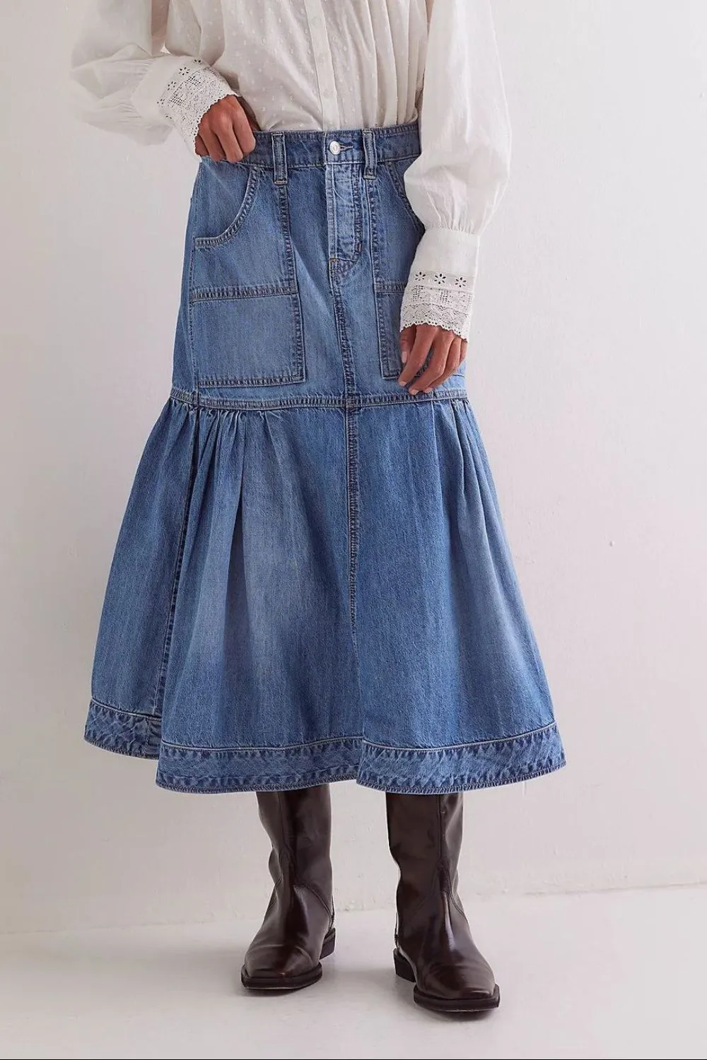 Midi Denim Skirt with Pockets, image 7