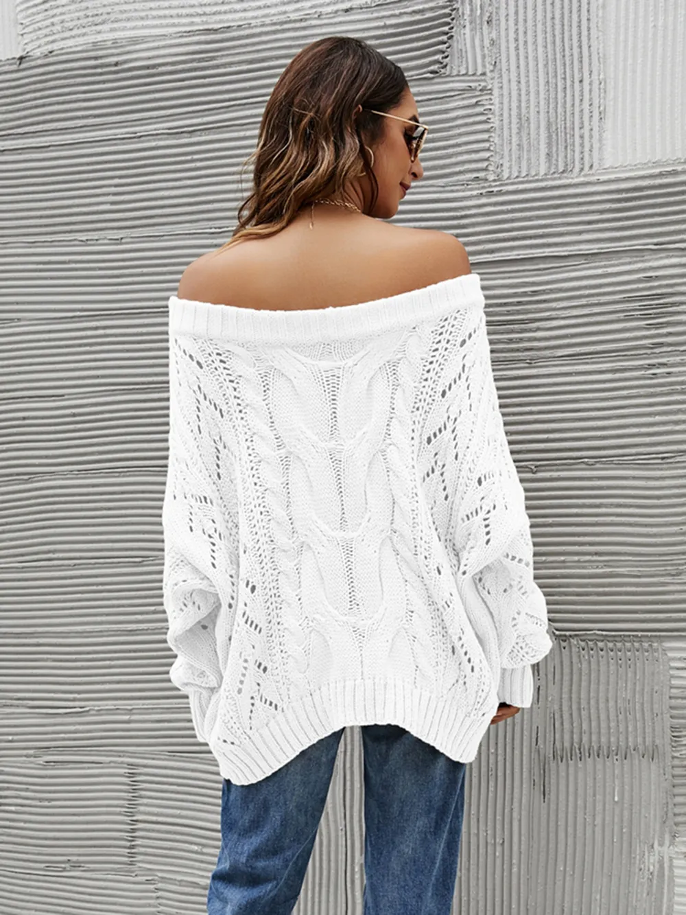Cable Knit Openwork Off-Shoulder Sweater, image 15