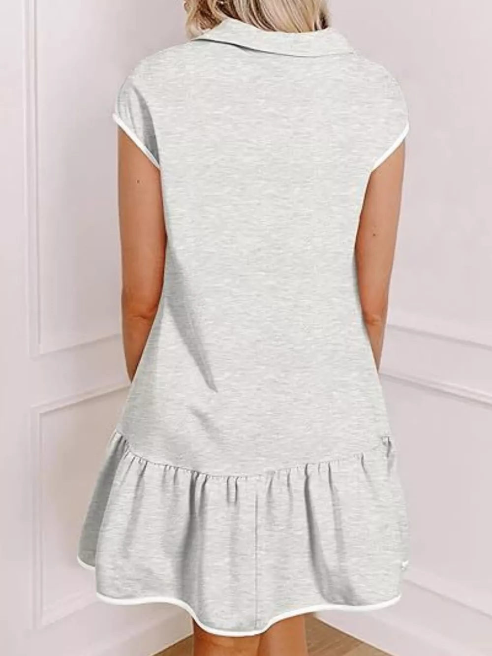 Zip Front Cap Sleeve Ruffle Hem Dress, image 20
