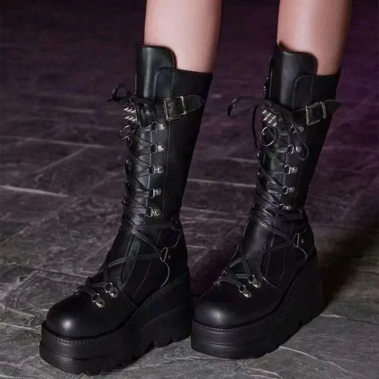 PU Leather Lace Up Wedge Boots, image 3
