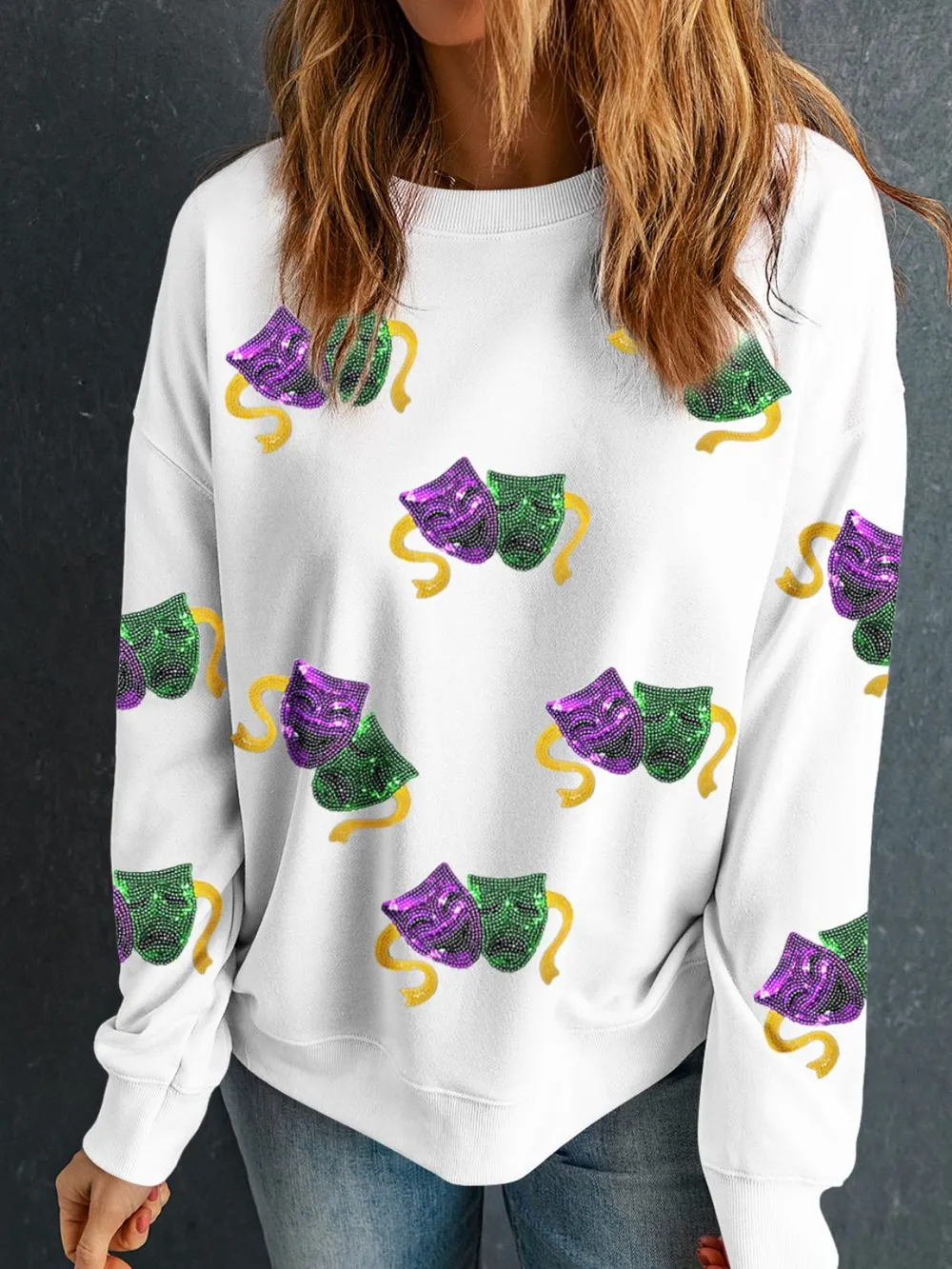 Sequin Round Neck Long Sleeve Sweatshirt, image 4