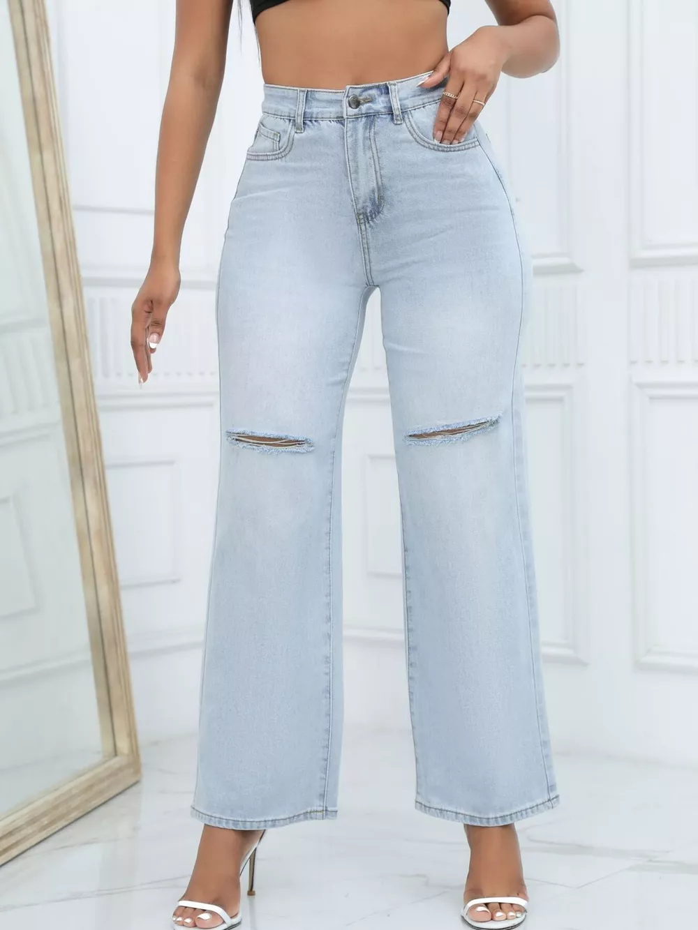 Distressed Wide-Leg Jeans, image 3